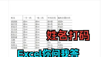 《Excel你问我答》姓名打码,显示成星号