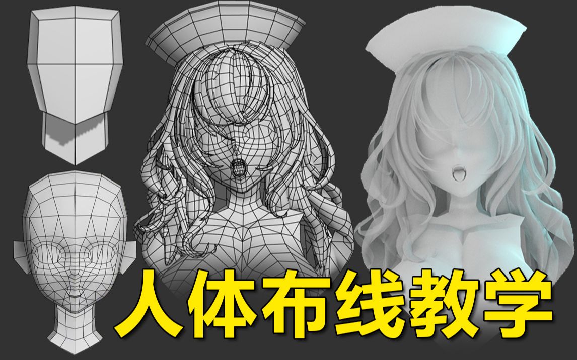 3dmax女性人体模型布线技巧,拉box开始教你制作,人体胸部五官比例知识