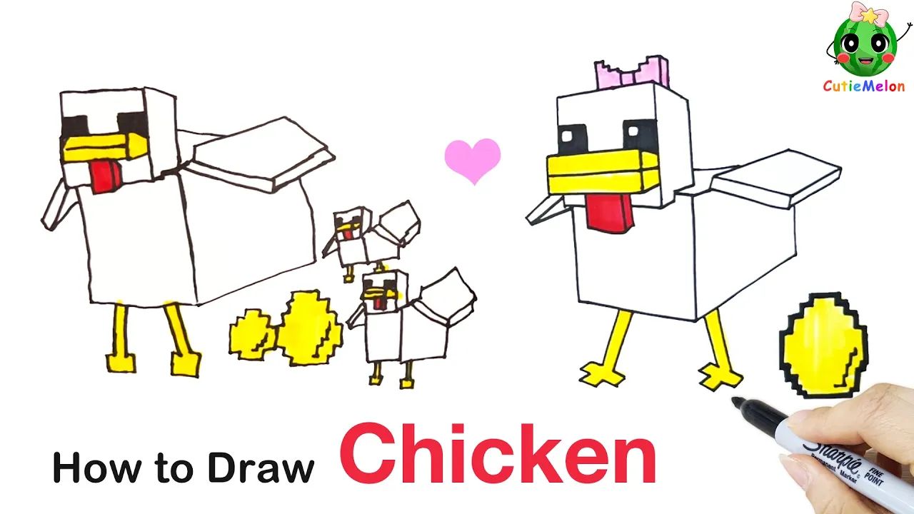 儿童简笔画我的世界鸡How to Draw a Cute Minecraft Chicken !Easy Drawings for kids【西瓜宝宝学画画学哔哩哔哩bilibili