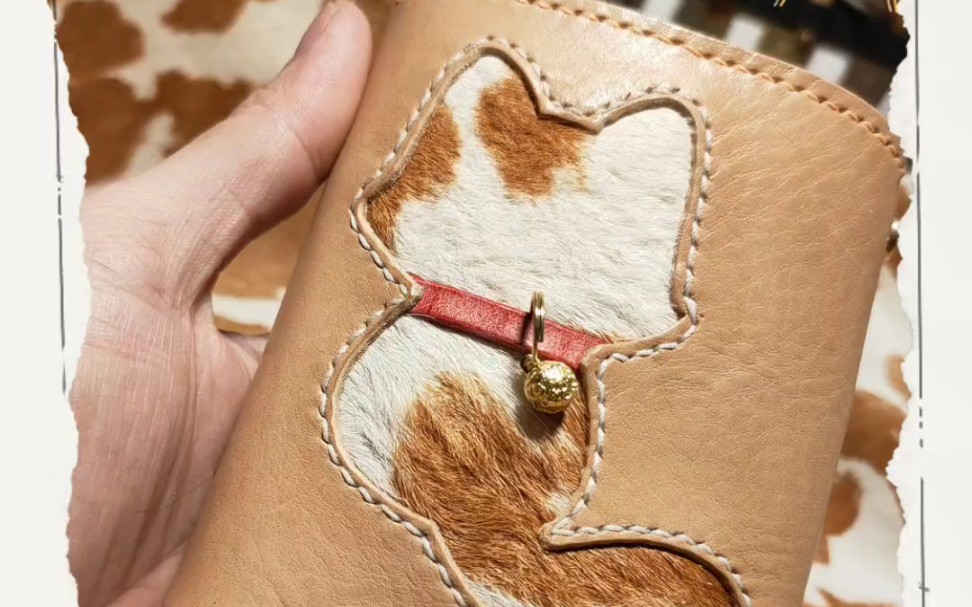 小花猫真皮毛一体mbox原色皮料,小花猫手账