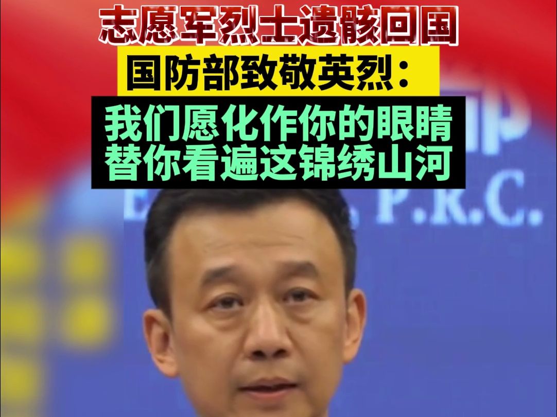 志愿军烈士遗骸回国,国防部致敬英烈:我们愿化作你的眼睛,替你看遍这锦绣山河#第11批在韩志愿军烈士遗骸回国 #山河如愿英雄回家哔哩哔哩bilibili