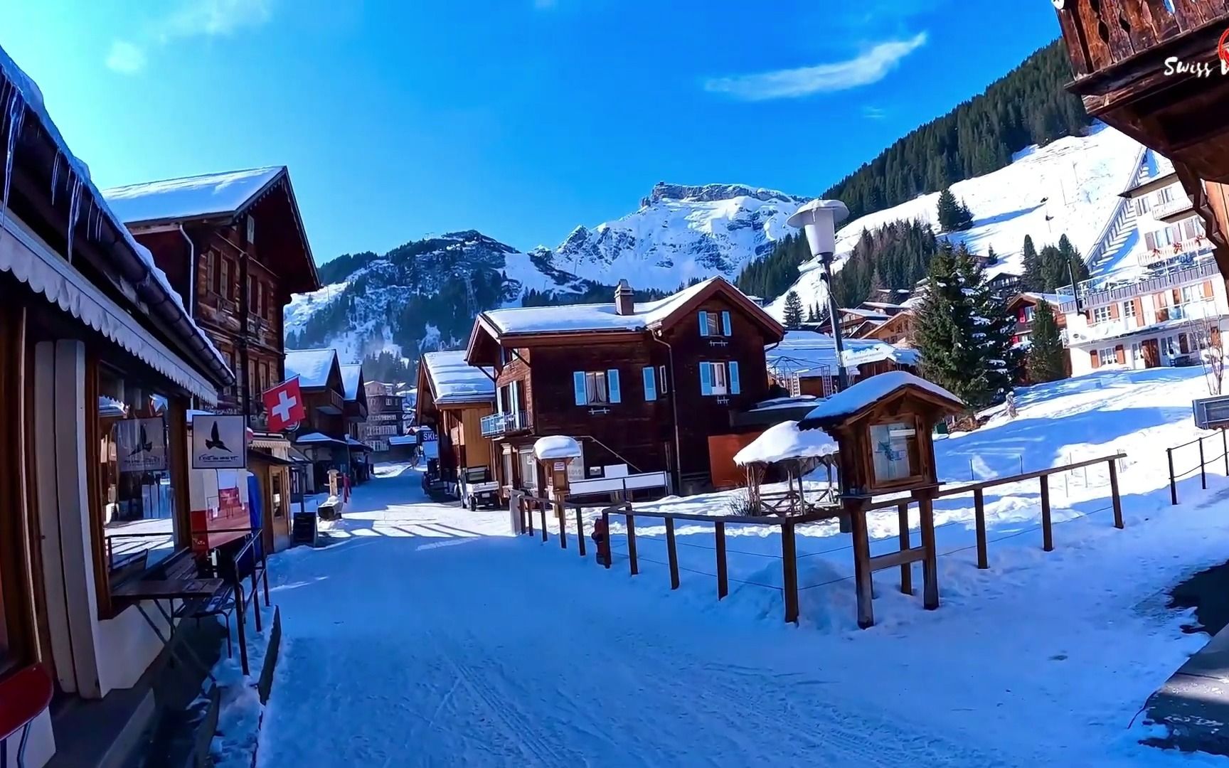 瑞士米伦mu04rren 雪后的冬日仙境 瑞士山间美好的风雪小镇