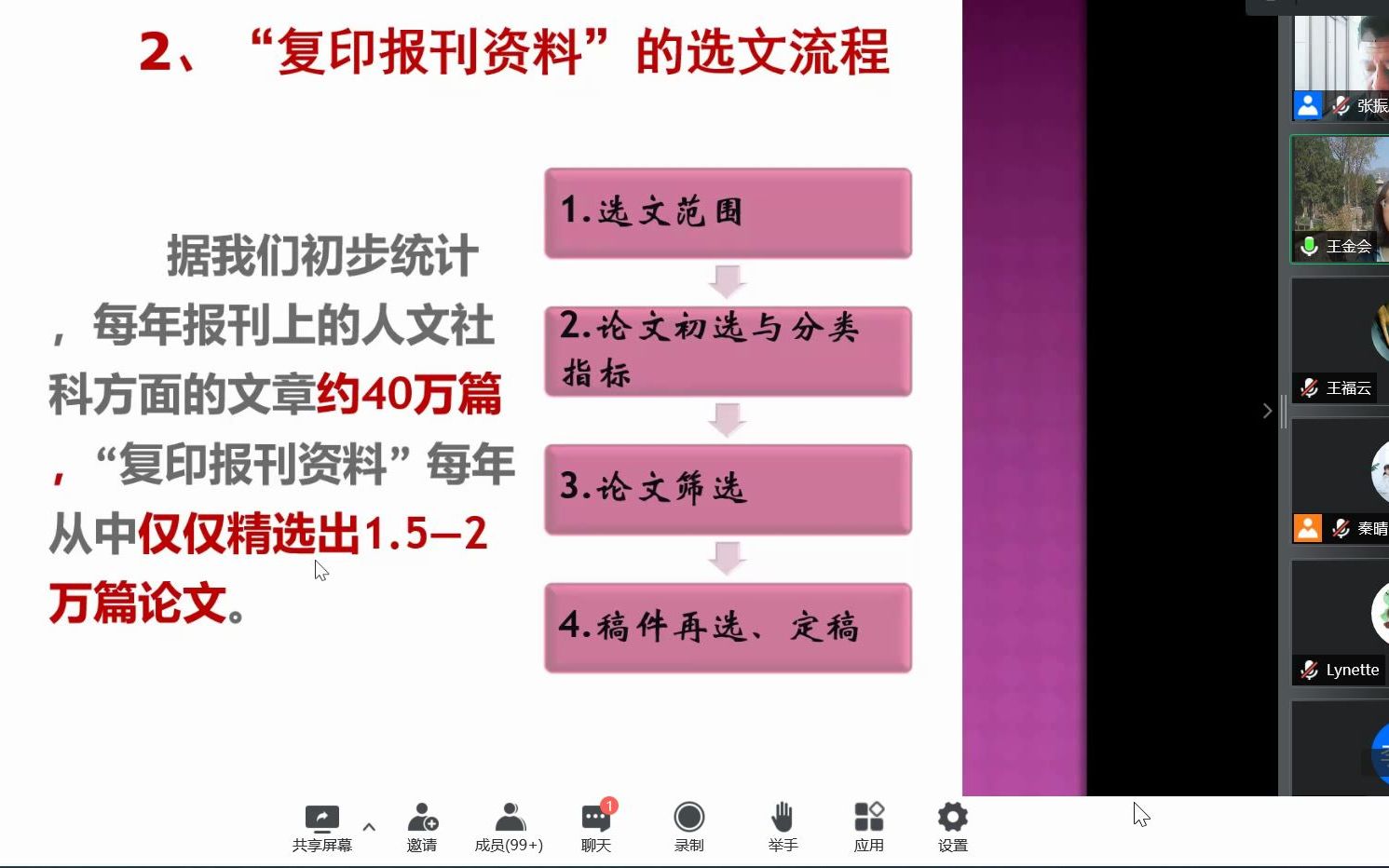 [图]《人大复印资料选文流程、标准与人文社科类论文写作提升》王金会主编-深圳大学文化产业研究院2022-07-06录屏