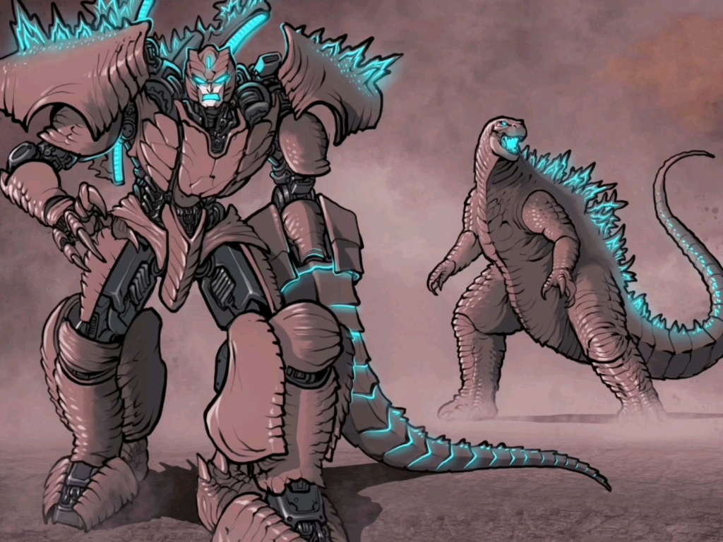 小时候看的哥斯拉和变形金刚超能勇士合体后,当哥斯拉有机甲形态后.