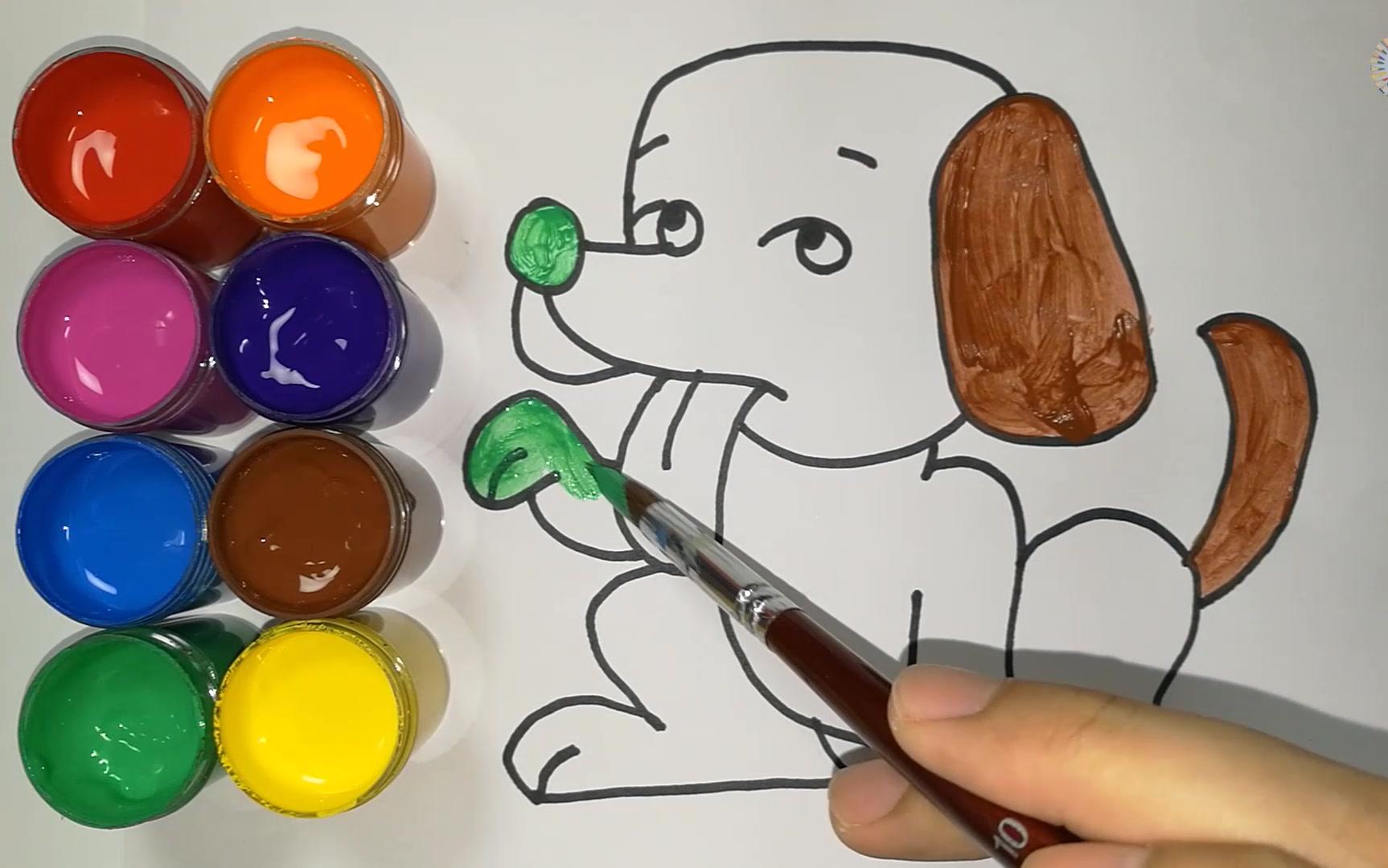 儿童画简笔画-小狗 儿童涂鸦上色 填色画画技巧