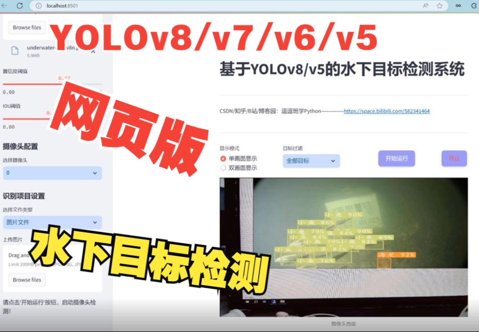 网页版基于深度学习的水下目标检测系统(YOLOv8/v7/v6/v5+实现代码+训练数据集)哔哩哔哩bilibili