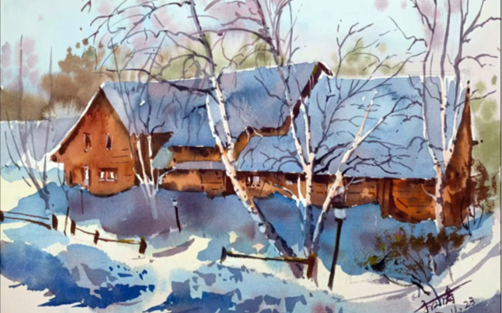 水彩雪景,水彩画