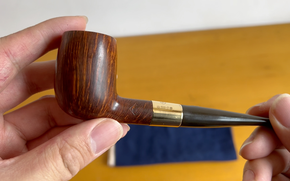 疫情生活记录英国bbb烟斗18k金圈straightgrain火焰纹修长直斗