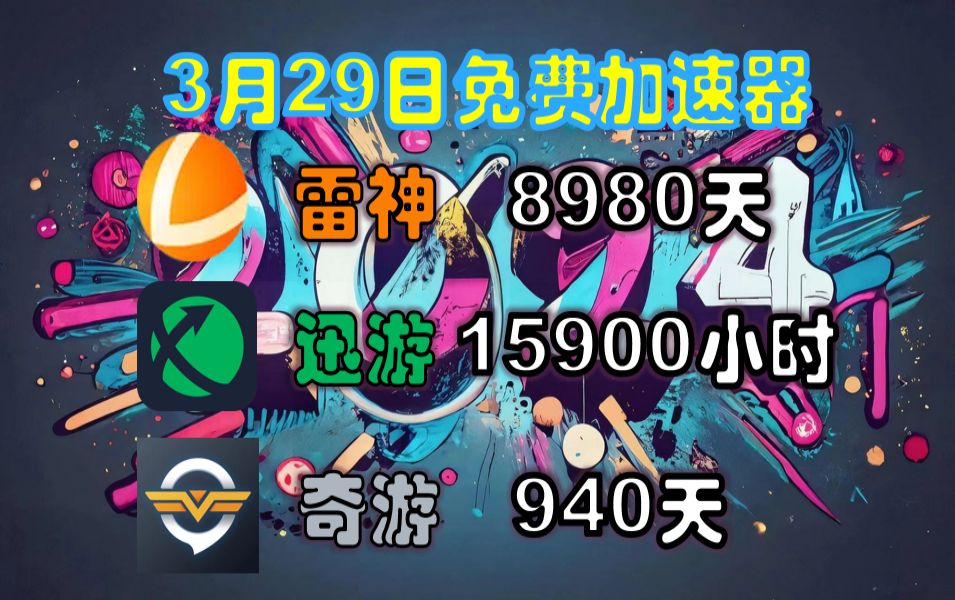 雷神8980天,迅游15900小时,奇游940天!速来领取!