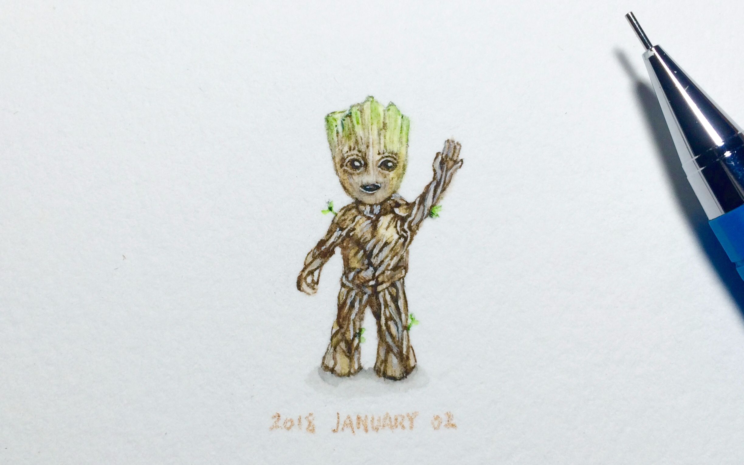 腾鸾阁 立体水彩手绘微型画  我是格鲁特 i am groot