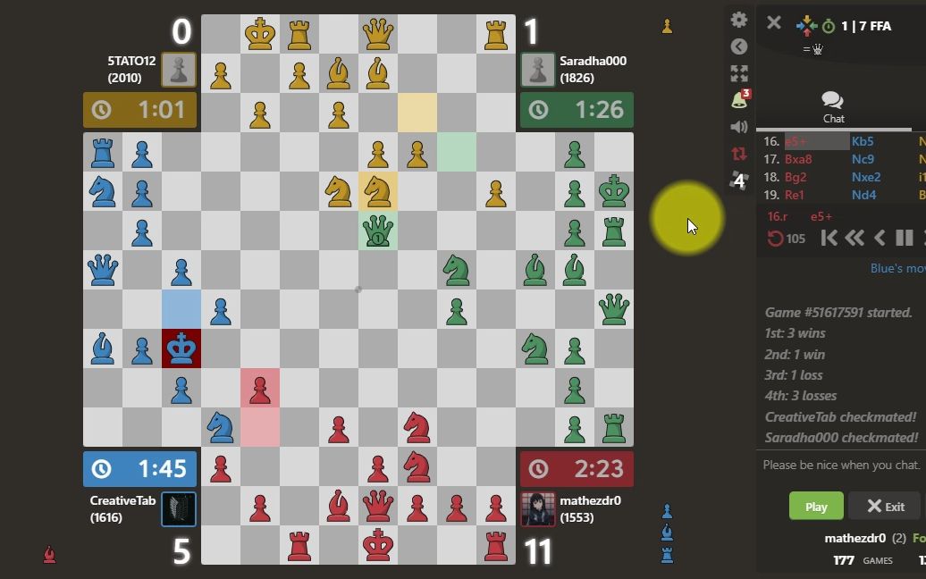 四人国际象棋回放,纯属娱乐