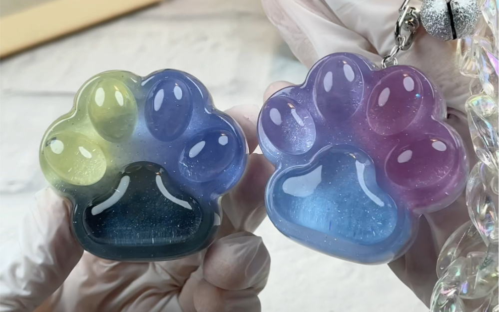 【滴胶成品定制】猫爪钥匙扣星空流沙款