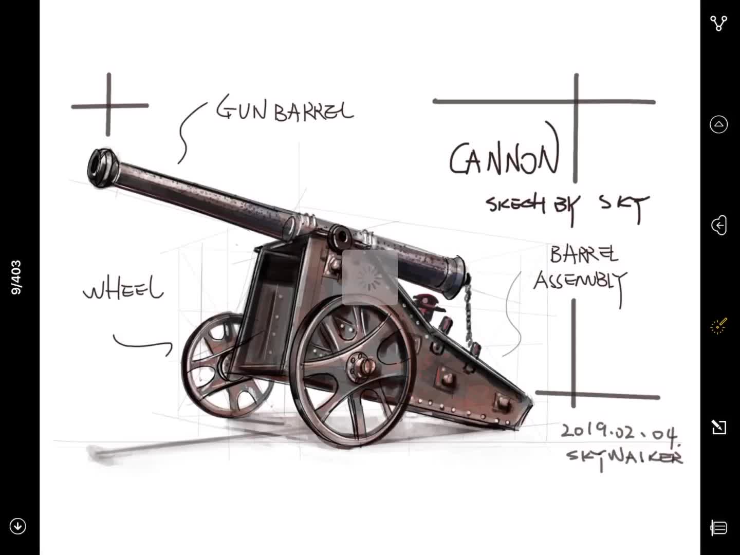 [图]乐写板绘-火炮。利用透视线画武器交通工具