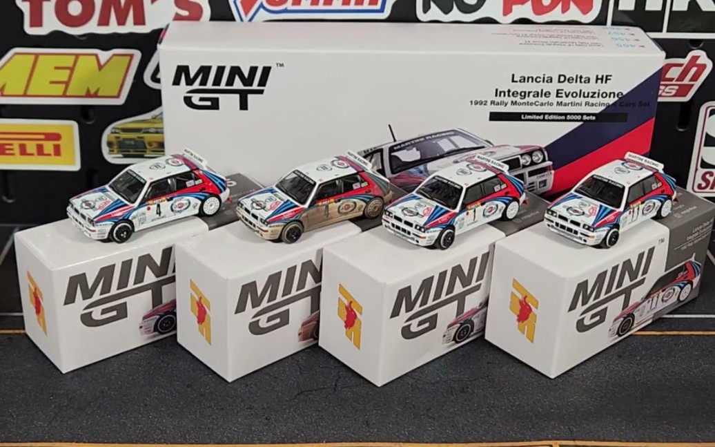 【展示-lm】2023年mini gt-蓝旗亚三角洲hf拉力赛四车盒套装开箱展示