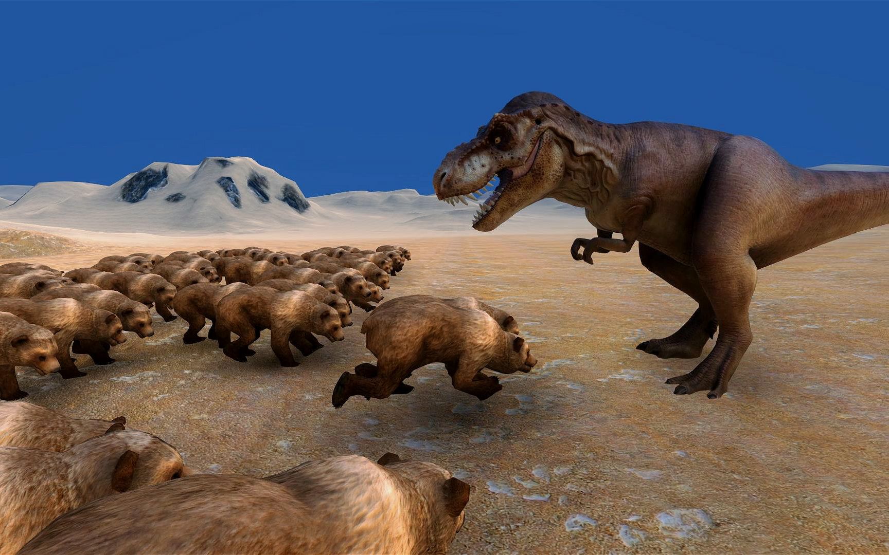 100只棕熊挑战1头霸王龙,哪一方能获胜?结局真意外