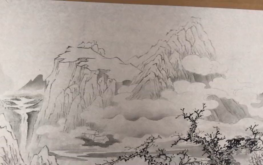 [图]【巨幅绘画】一张丰富的国画山水，就是这样一笔一笔的反复皴擦