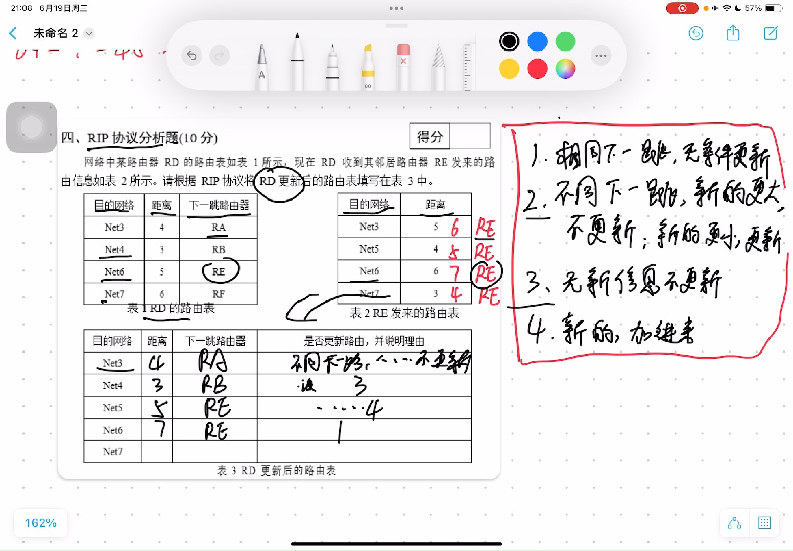 [图]期末计算机网络，RIP协议分析题