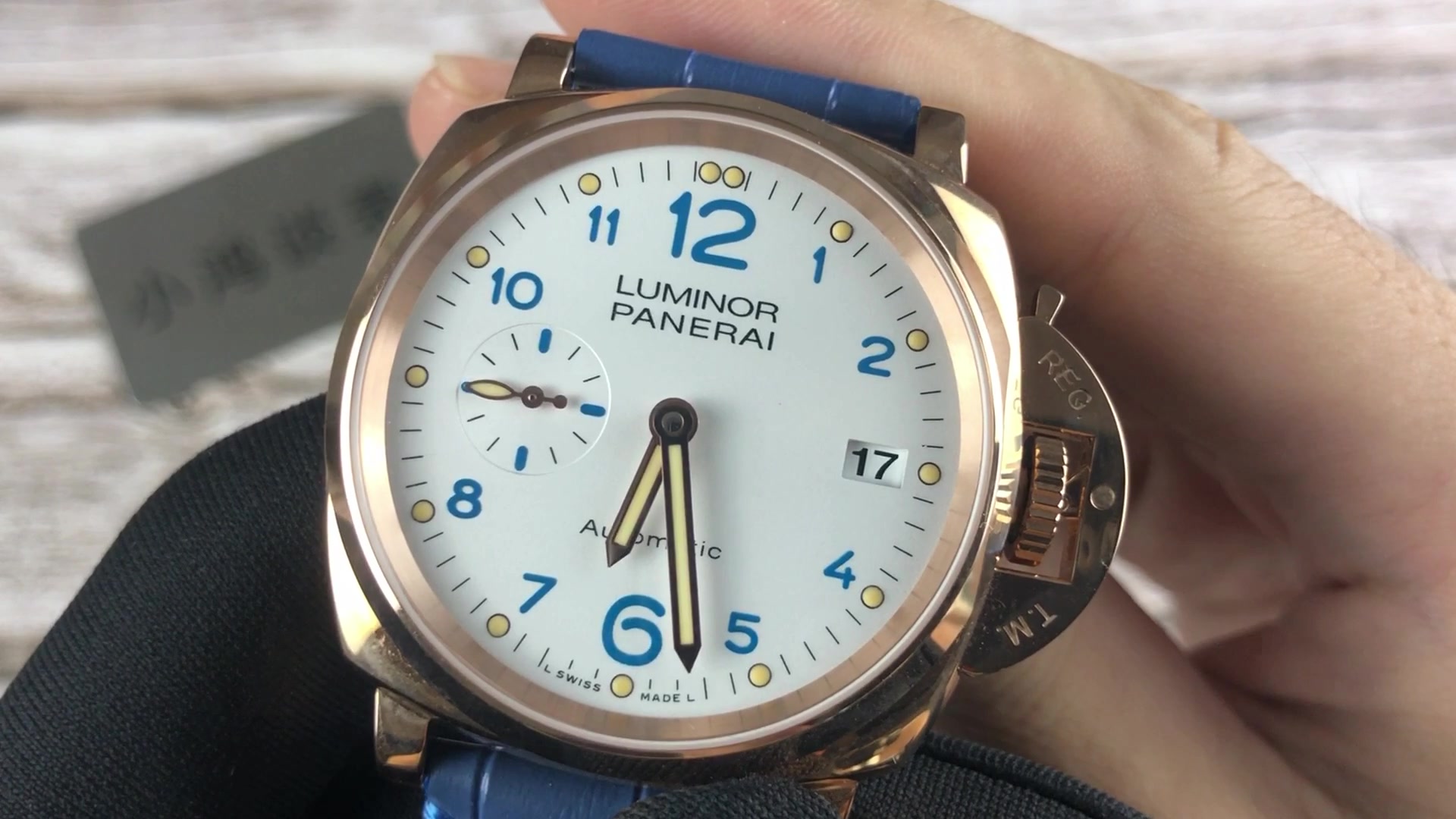 vs沛纳海756系列腕表,玫瑰金搭配蓝表带_哔哩哔哩_bilibili