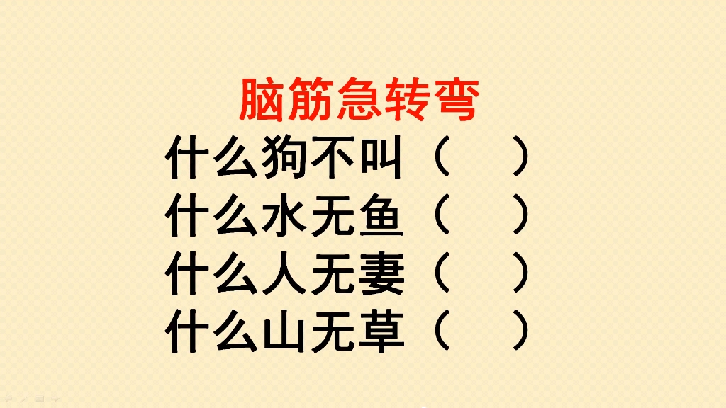 脑筋急转弯:什么狗不叫?什么水无鱼?什么人无妻?你会几个哔哩哔哩bilibili