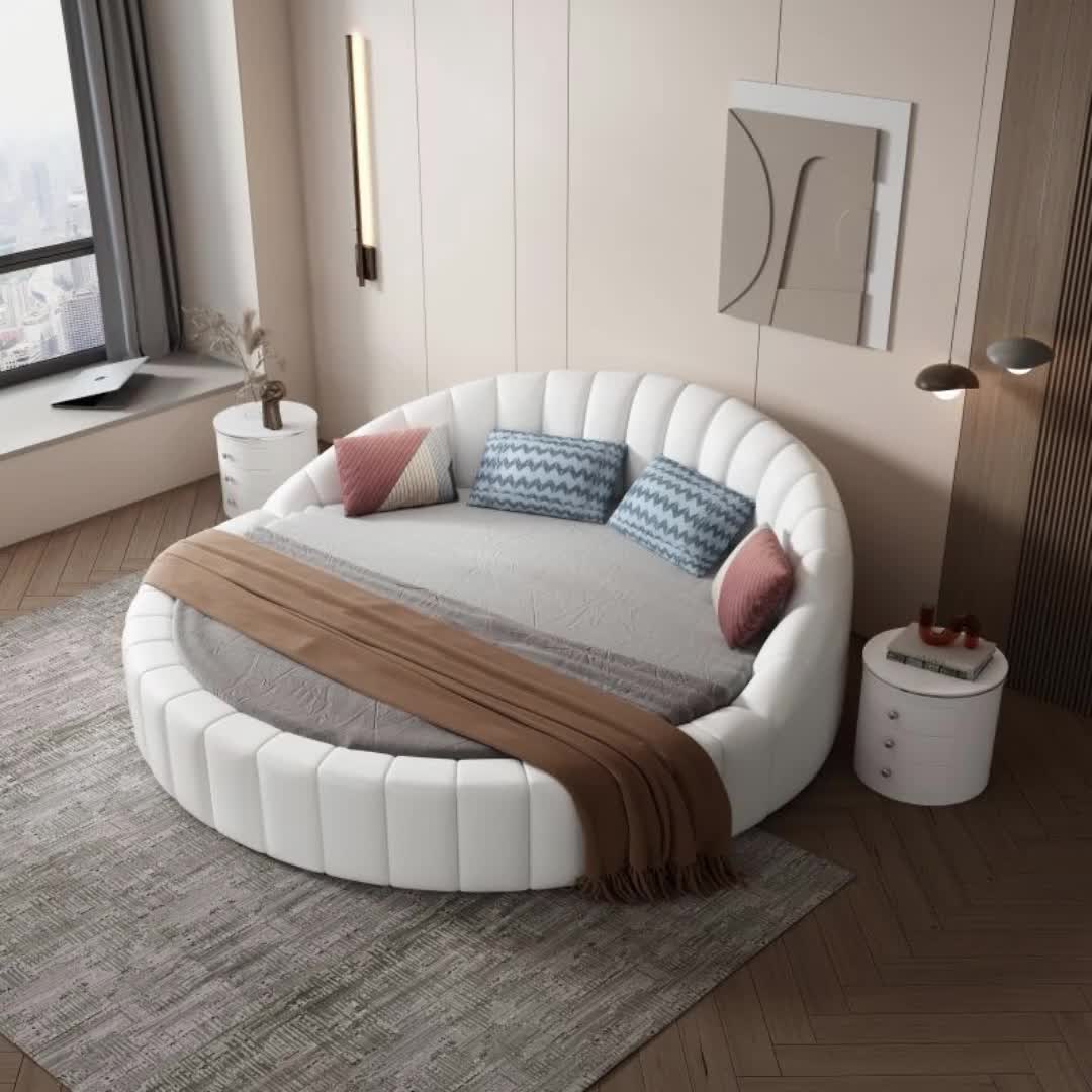 圆床双人婚床欧式皮床主题酒店现代简约主卧网红公主豪华大圆形床3201