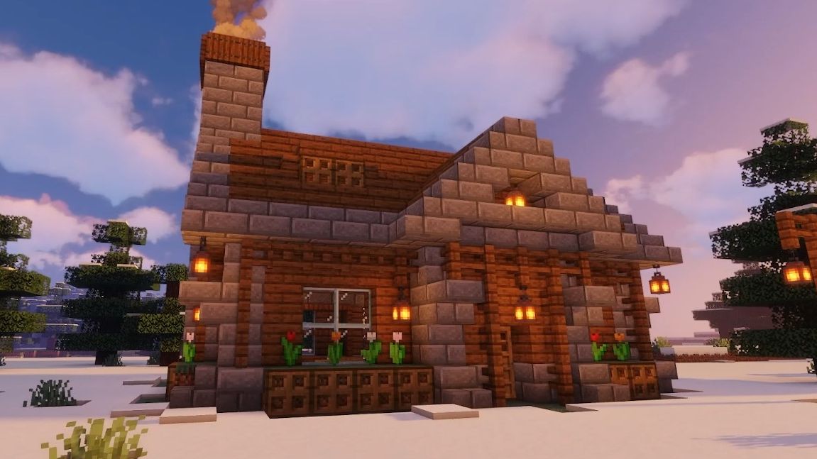 【minecraft 建筑教程】温馨的雪原小屋~有材料表