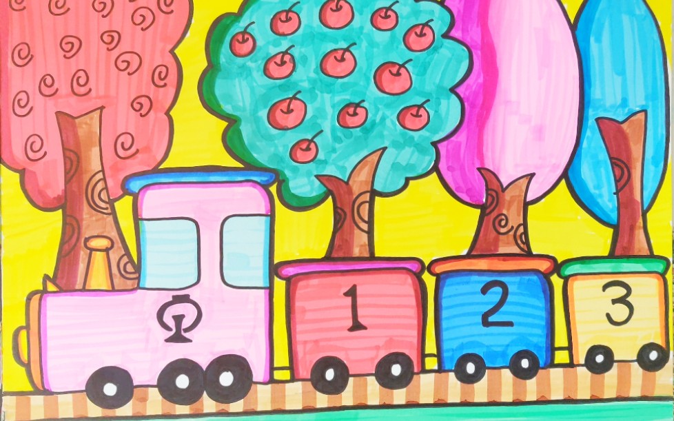 儿童画小火车绘画教程