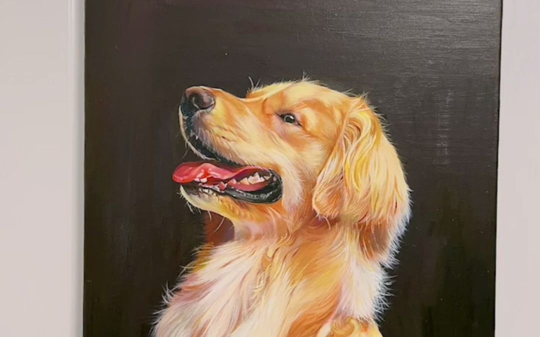 【宠物油画】十八:可爱的金毛收工了.做了一些新的尝试,努力进步中.