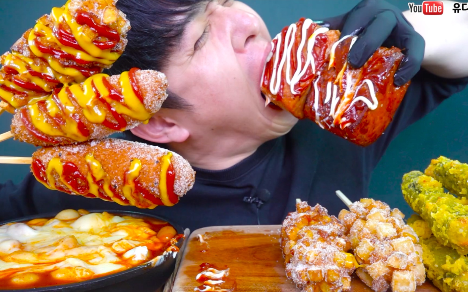 udt小哥铁下巴小哥之spam午餐肉芝士辣年糕芝士热狗炸蔬菜