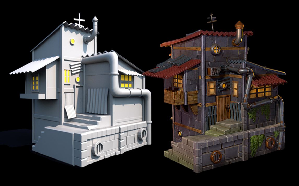 【3dmax建模】风格化"房子"游戏模型建模,max零基础建模