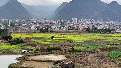 河源市连平县陂头镇独特的喀斯特地貌还不错,油菜花田用后面的山做
