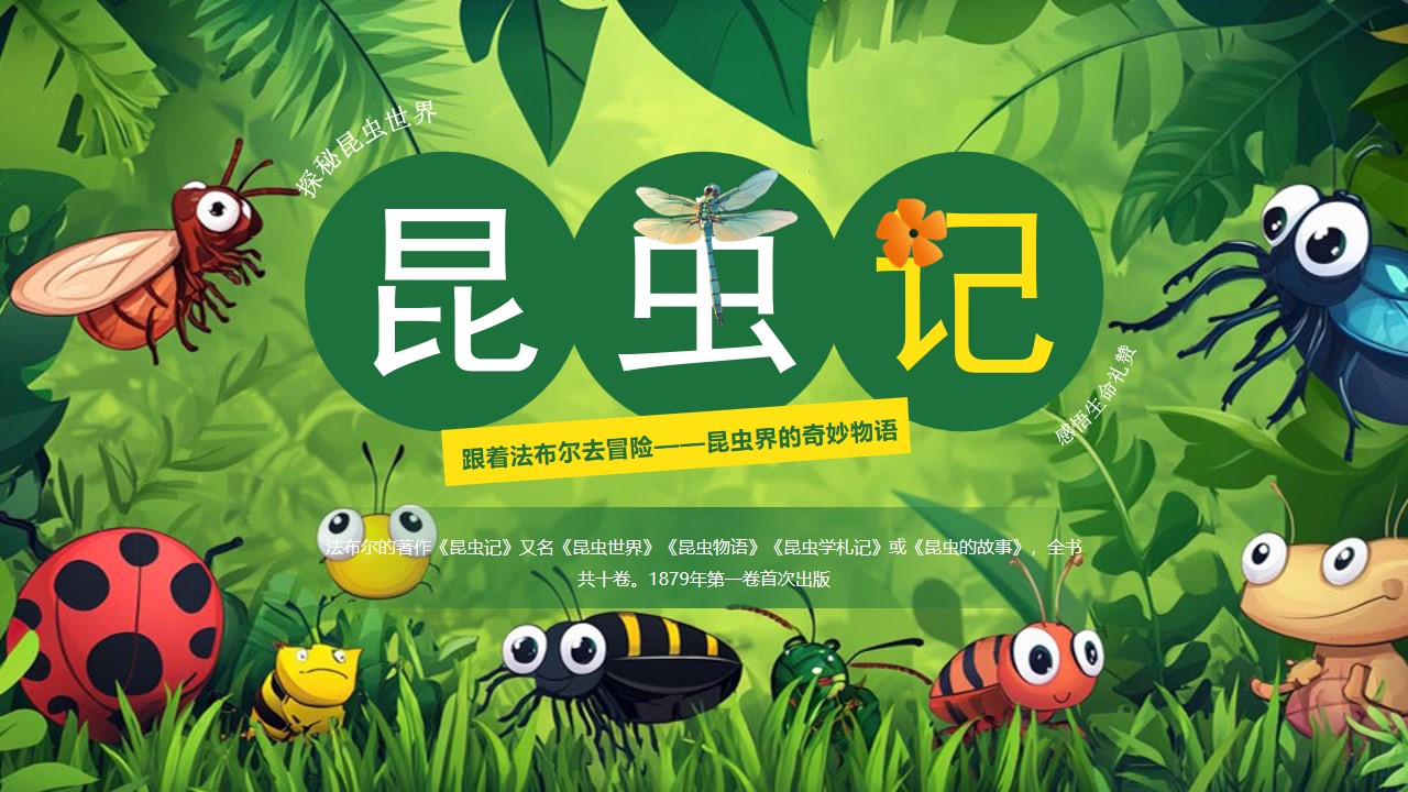 插画风昆虫记阅读推荐ppt模板