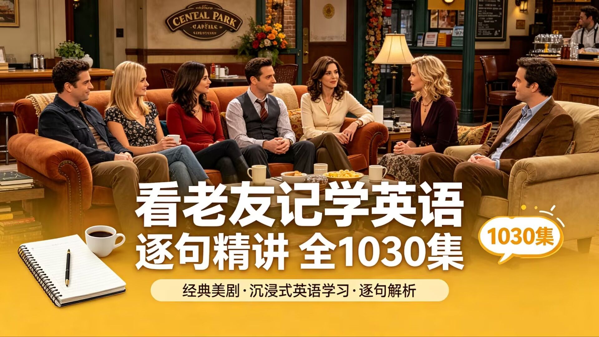 全1030集《看老友记学英语》逐句精讲，吃透连读弱读规律，沉浸式解锁地道英语表达逐句拆解+连读弱读点拨轻松攻克听力