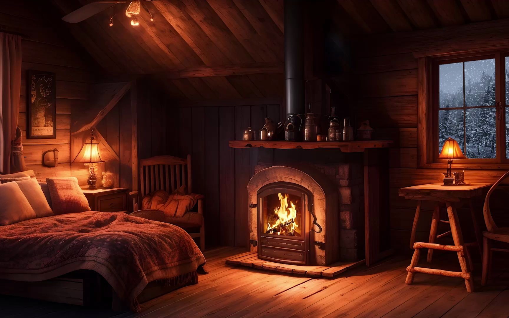 风雪暴雪森林小木屋氛围丨有温暖的壁炉,厚厚的木屋,安静入睡