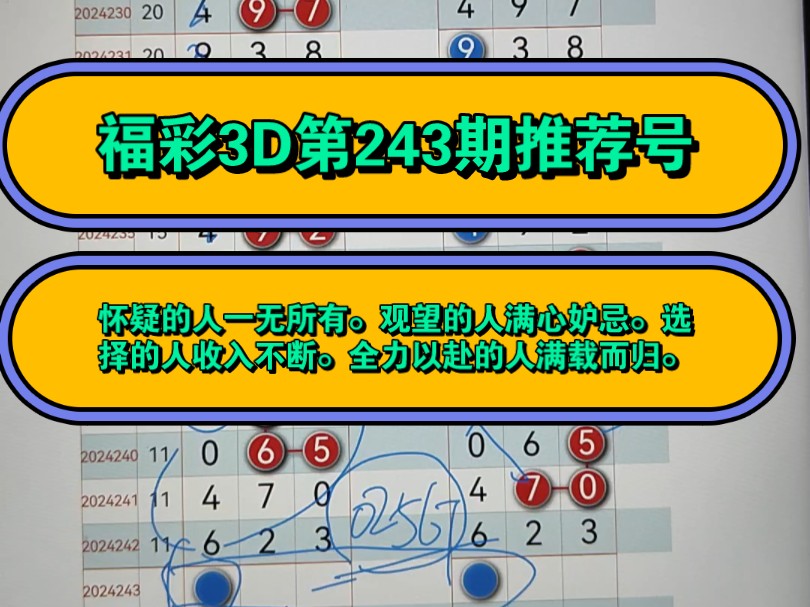 福彩3D243期推荐号分享预测技巧哔哩哔哩bilibili