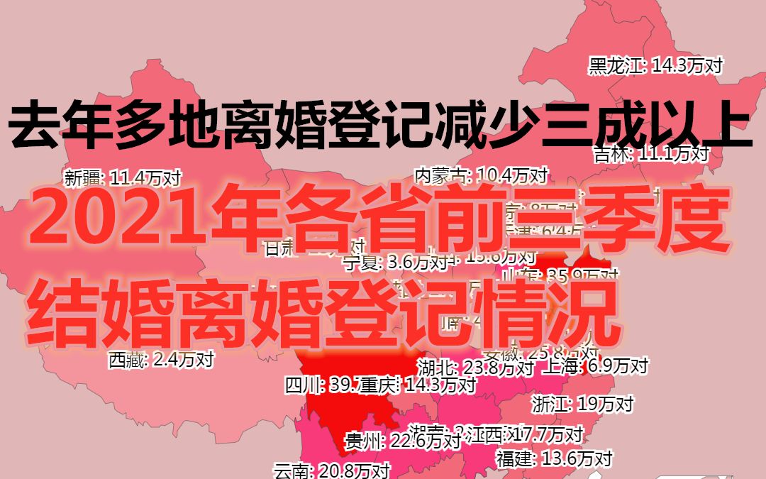 去年多地离婚登记减少三成以上!是离婚冷静期的“功劳”吗?2021年各省前三季度结婚离婚登记情况数据可视化哔哩哔哩bilibili