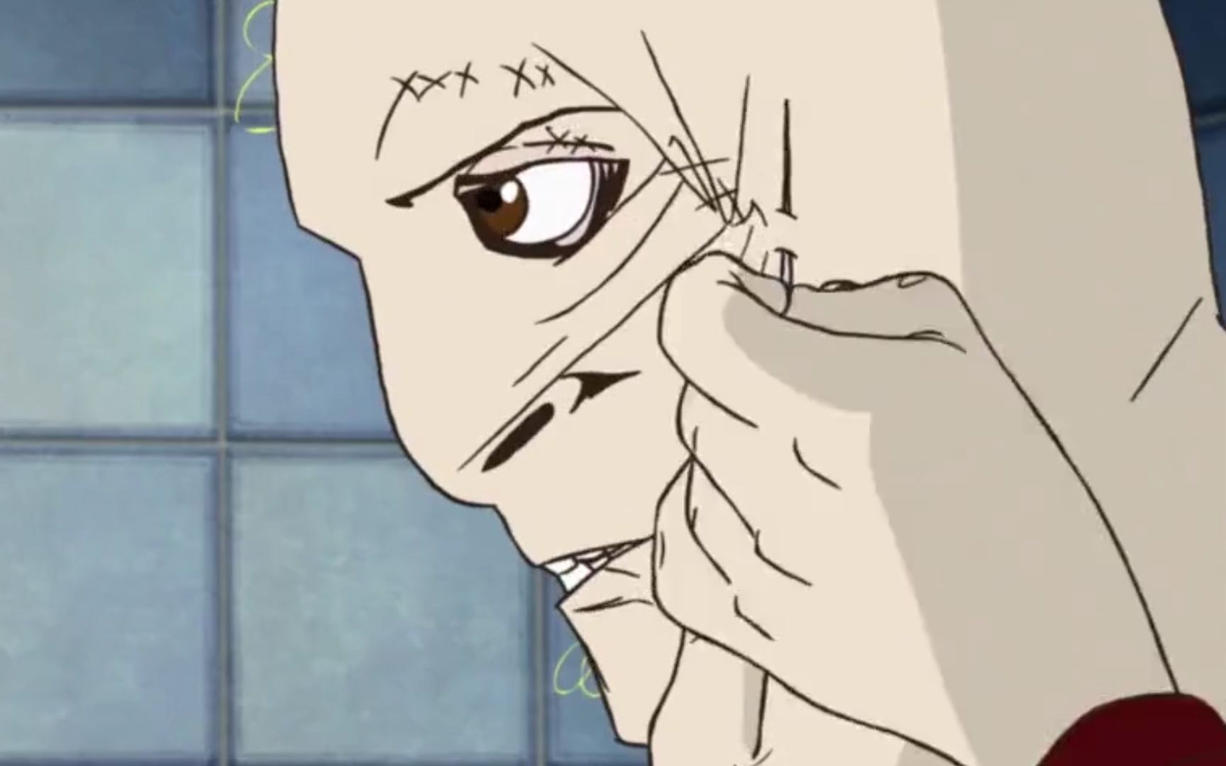 动画:长相丑陋的男子,怕被人嘲笑,于是用针线将脸皮缝起来