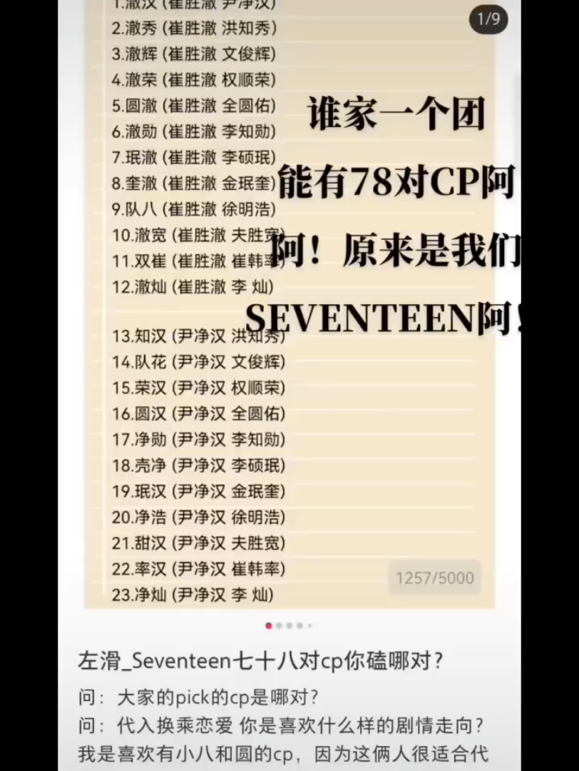 [图]谁家一个团能有78对cp呀，啊，原来是我们seventeen啊！不愧是次人。