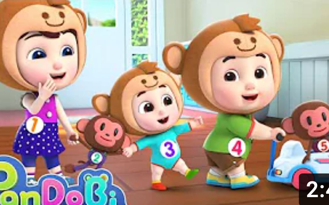 [图]5 Little Monkeys Jumping on the Bed 5只小猴子在床上蹦蹦跳跳｜Super Pandobi