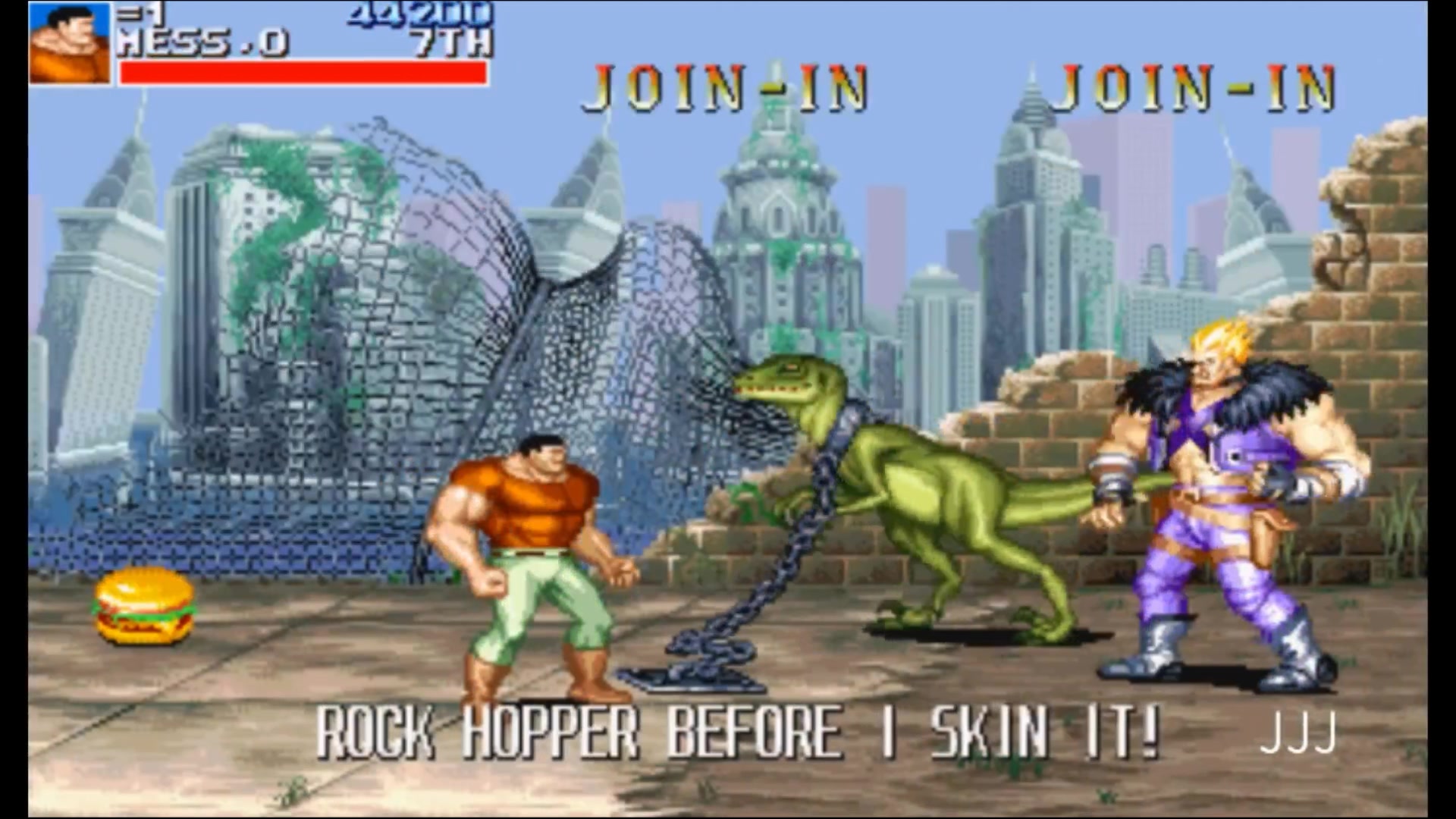 永恒唠游戏:恐龙快打(黄帽),壮汉麦斯世界级的表演,16分钟通关_哔哩