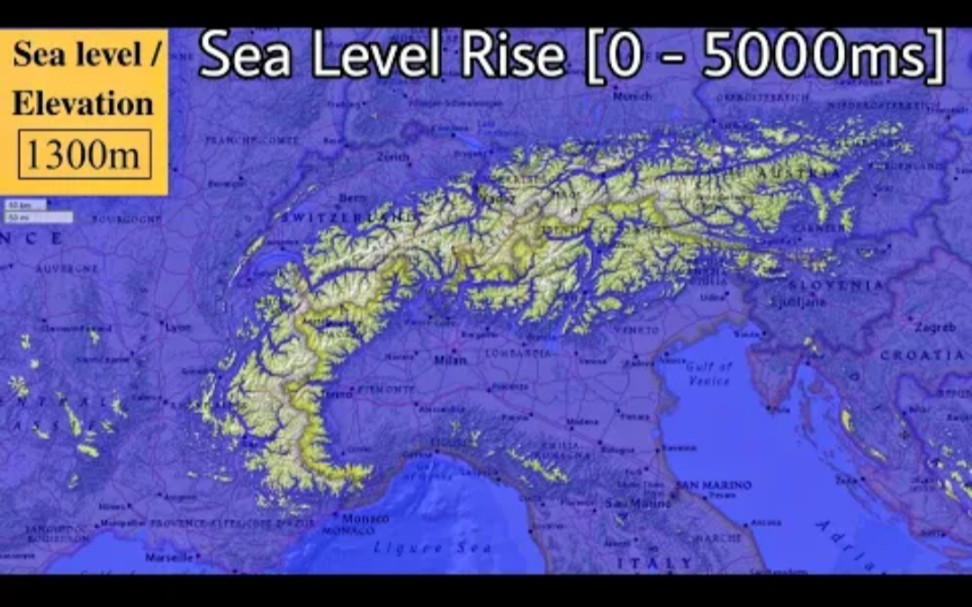 阿尔卑斯山洪水地图| 海平面上升(05000m)哔哩哔哩bilibili