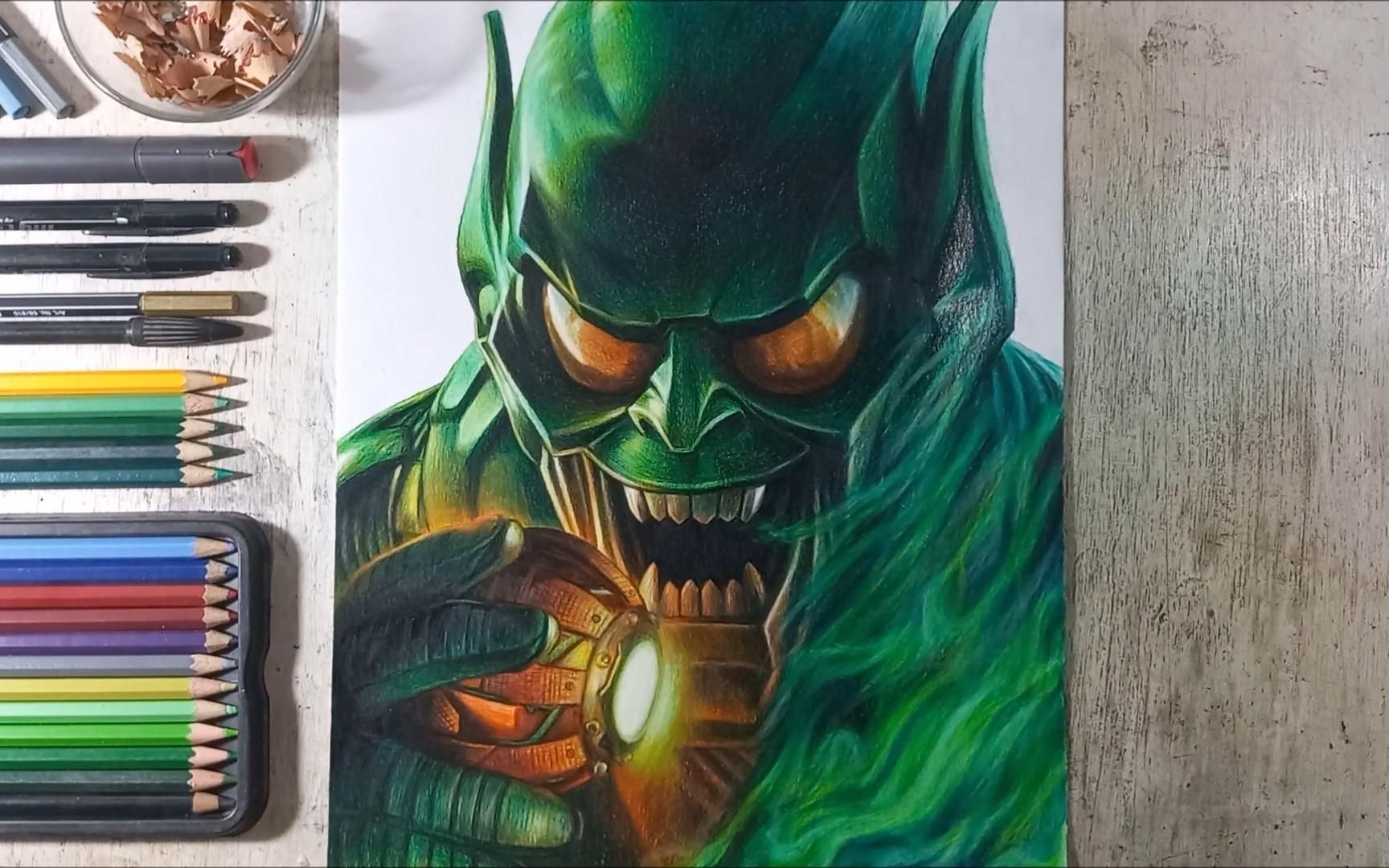 彩铅手绘绿魔,蜘蛛侠的死对头