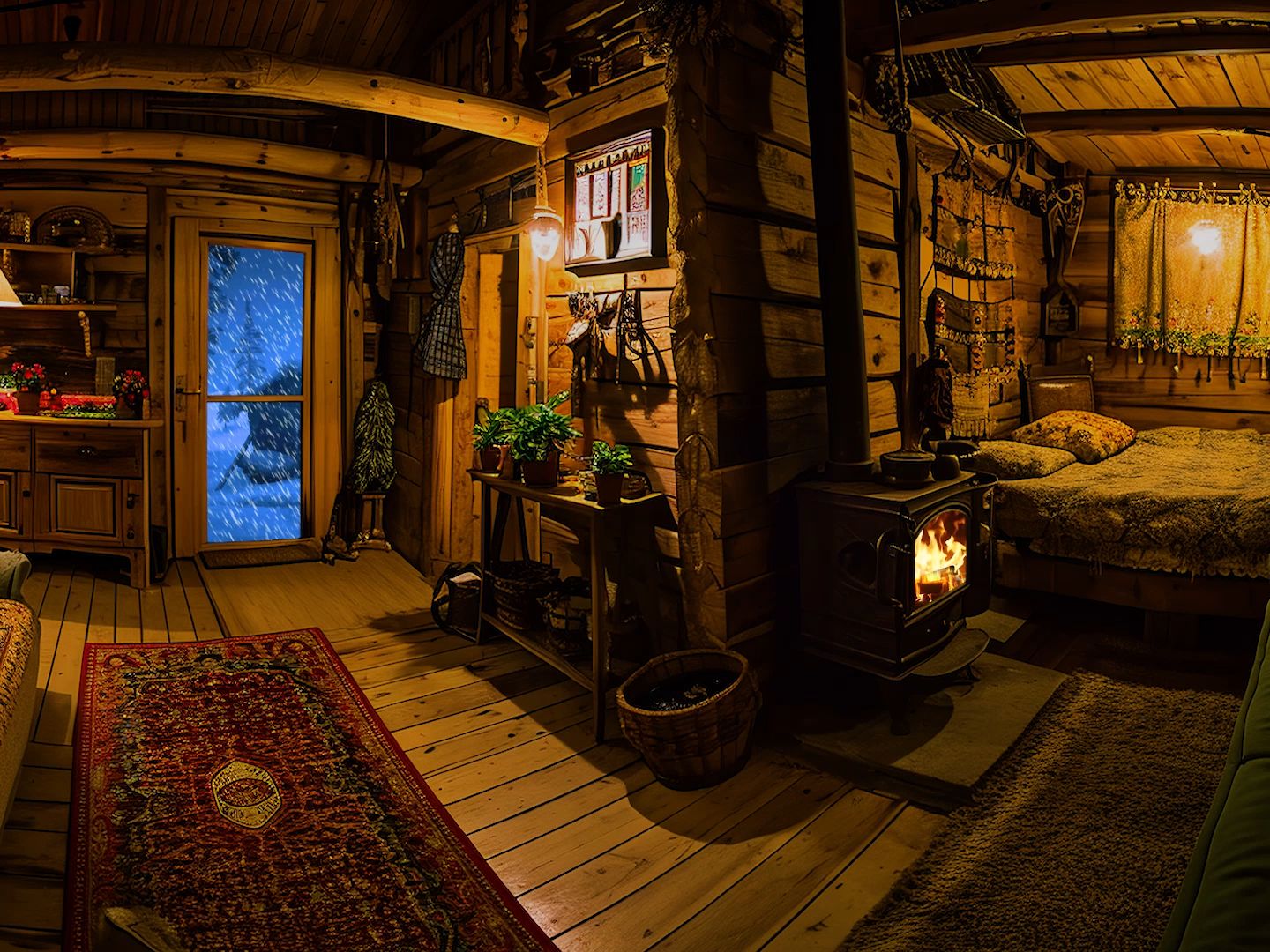 暴风雪中的温馨小木屋氛围丨伴随着温暖的火炉,在厚厚的小屋里放松