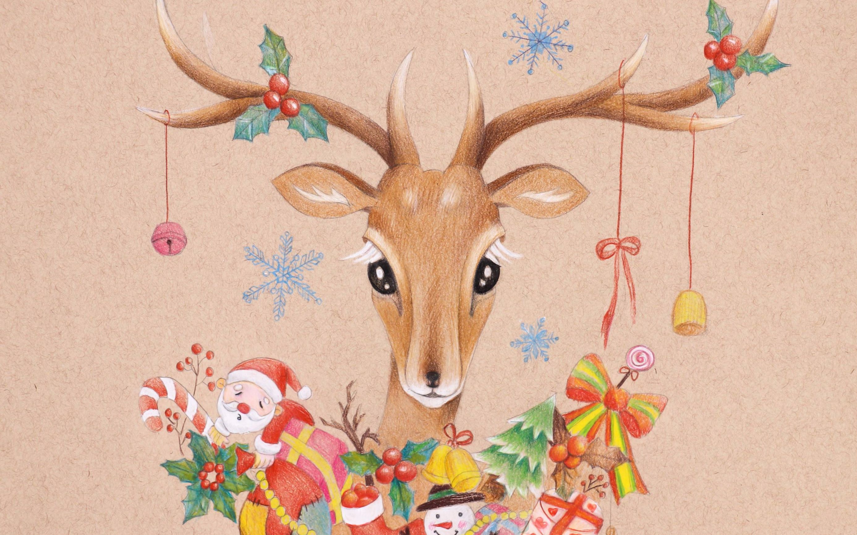 彩铅手绘插画 圣诞鹿