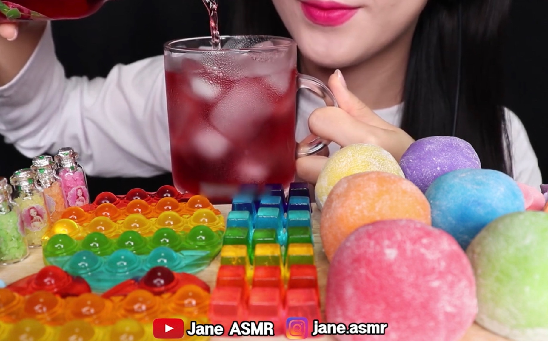 【韩国吃播jane】20210816 彩色小饼干琥珀糖红豆糯米团子按按果冻