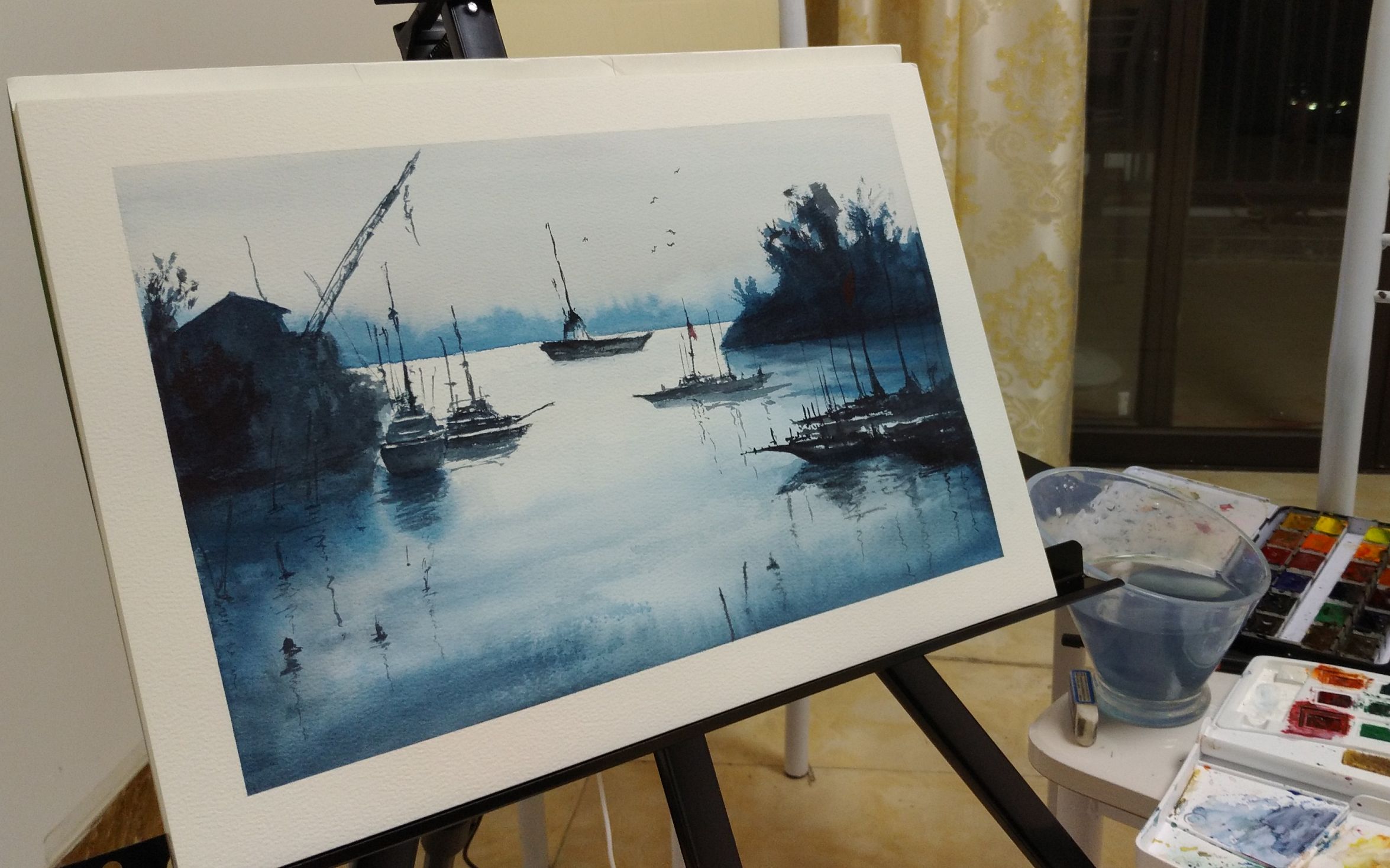 水彩临摹大神风景画湿画法印象派