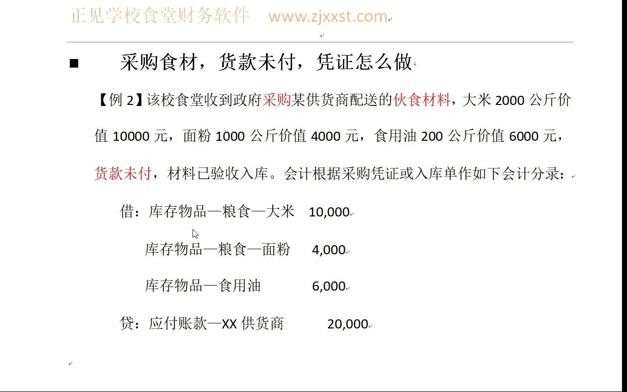 二 33、学校食堂采购食材,货款未付,凭证怎么做哔哩哔哩bilibili