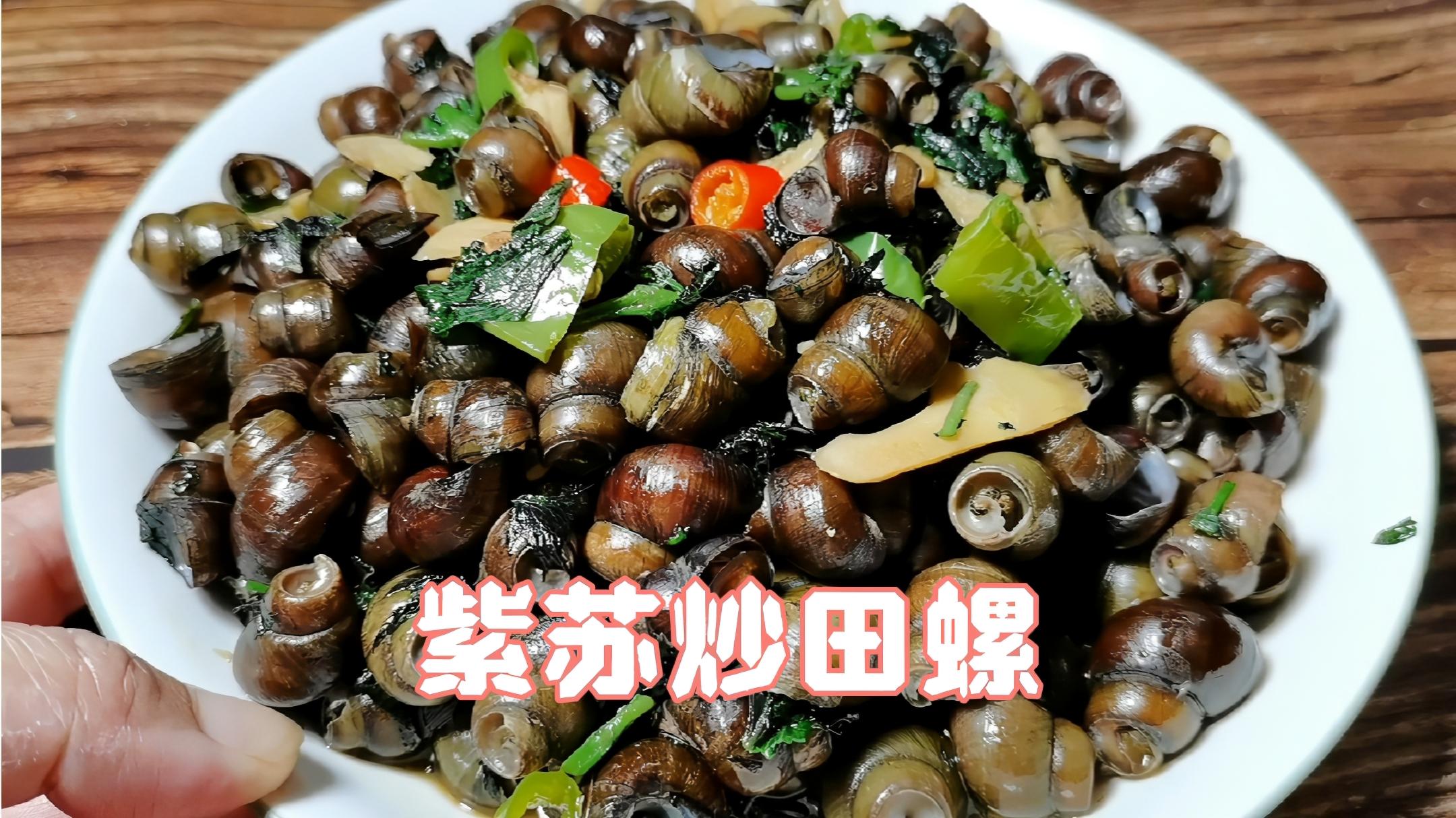 紫苏炒田螺是大排档必点的常见菜,自己在家做,配一杯啤酒爽歪歪