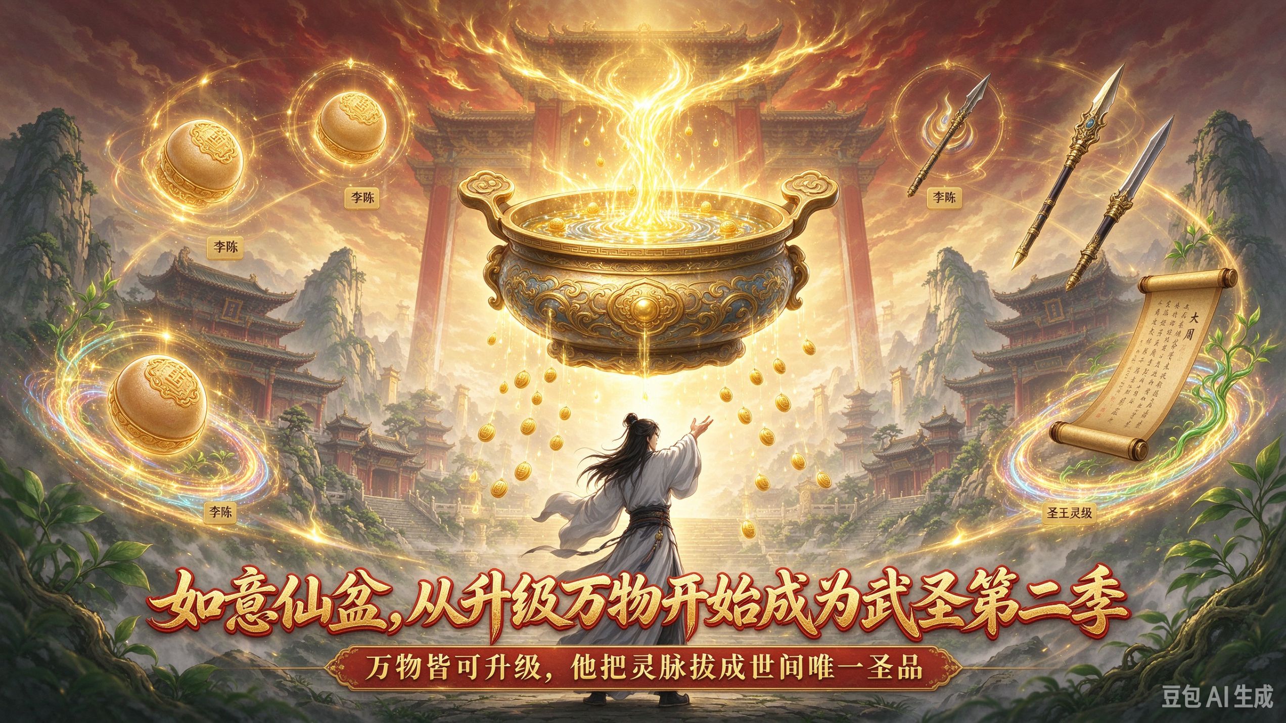 【如意仙盆，从升级万物开始成为武圣第二季】寒门弟子炼化如意仙盆，废丹变神丹，凡兵变神兵！万物皆可升级，他把灵脉拔成圣品，横扫世家挑衅，登顶武院，拜入道门冲击武圣