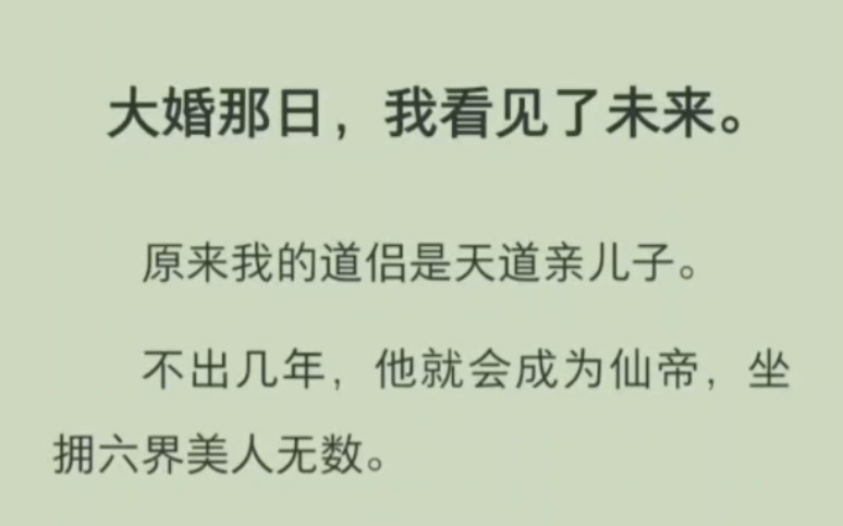 大婚那日我看见了未来.原来我的道侣是天道亲儿子,不出几年,他就会成仙帝,坐拥美人无数哔哩哔哩bilibili