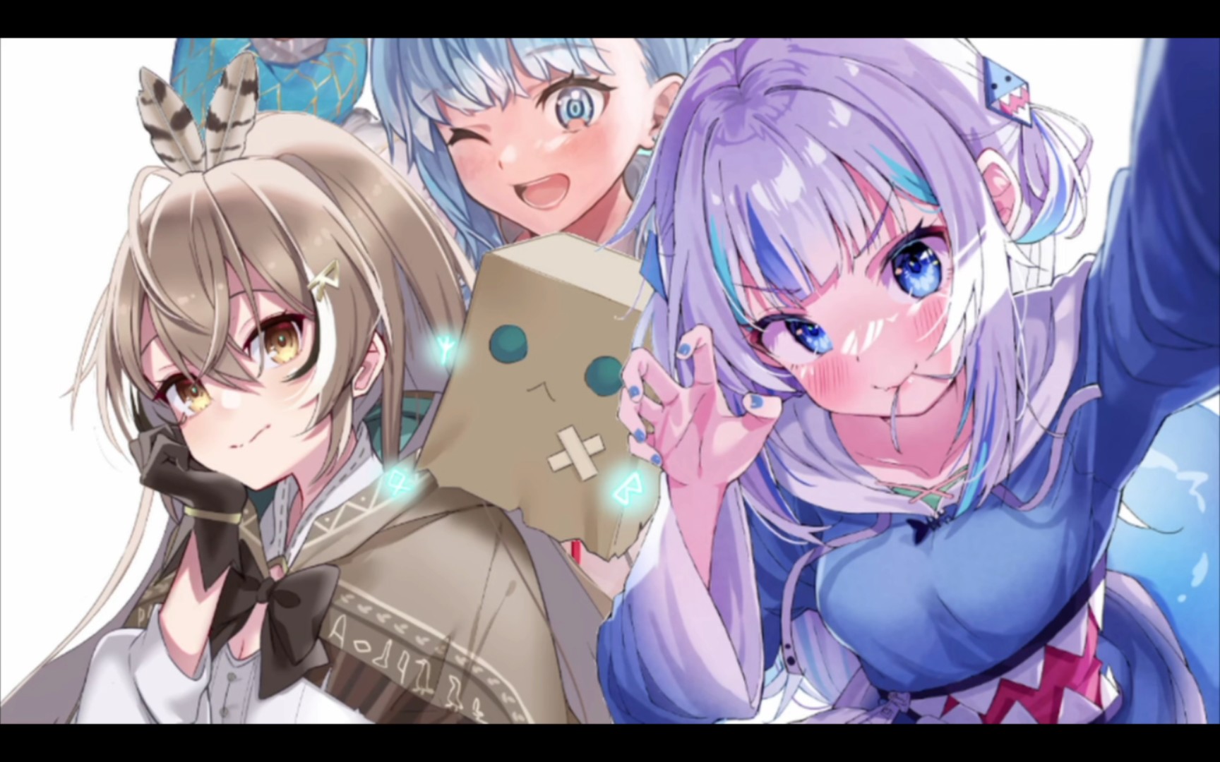 gawr gura, kobo kanaeru, and nanashi mumeising stereo hearts by